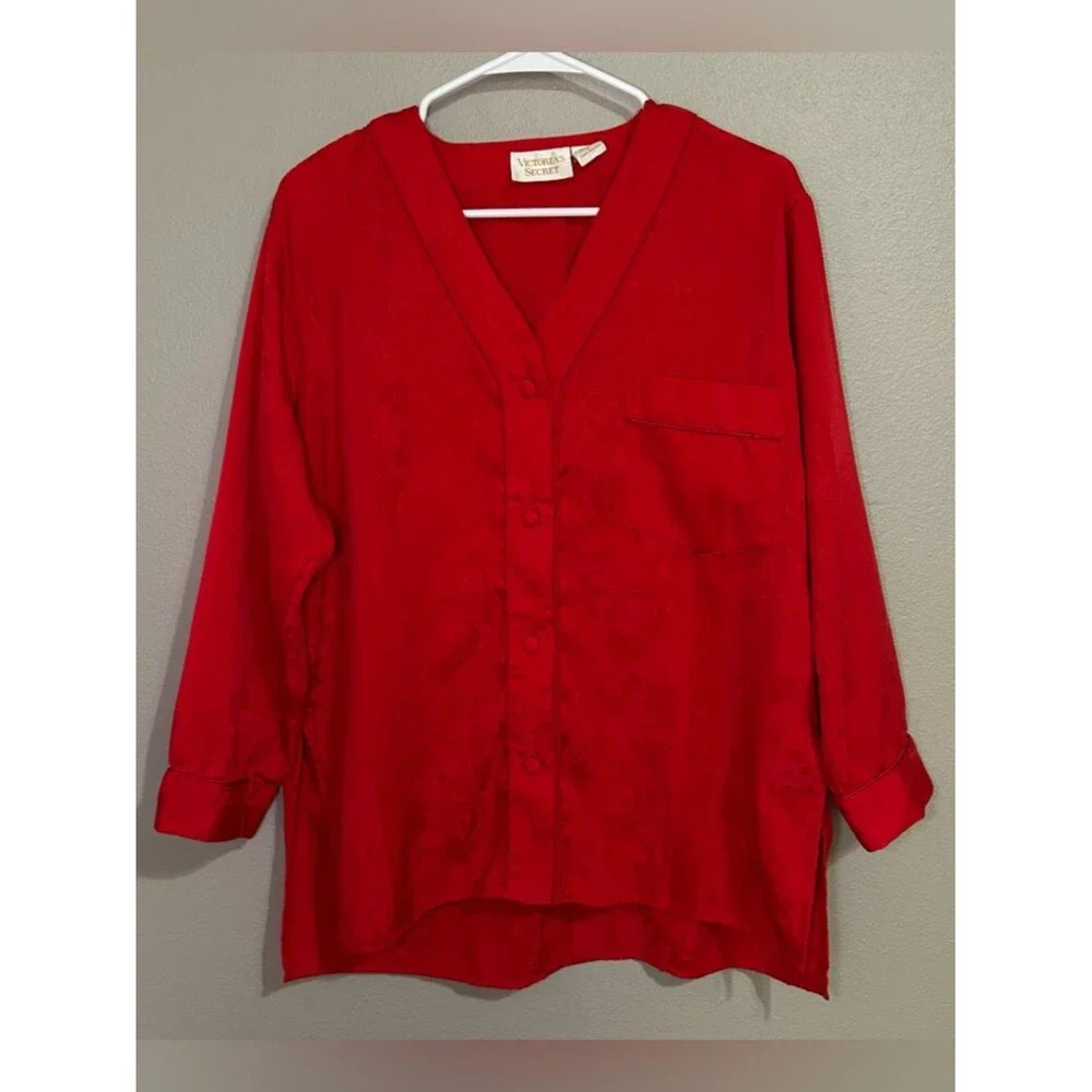 Victoria’s Secret Vintage Gold Label Red Satin Button Down Shirt Women’s Size S